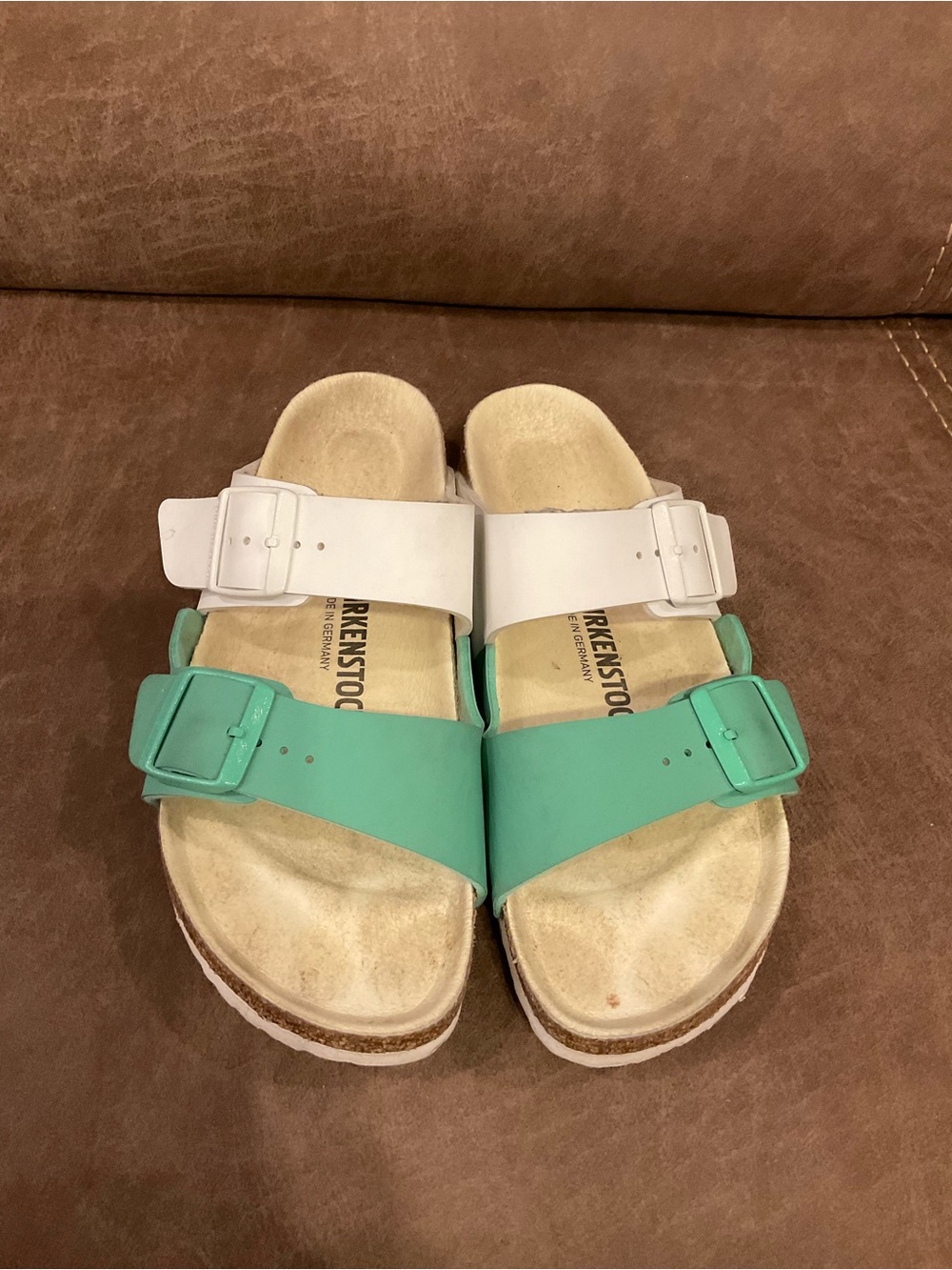 Birkenstock Arizona Sandals White & Teal Size 40
